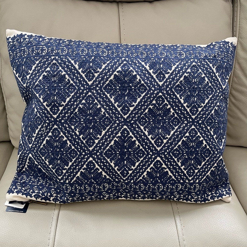 Ralph Lauren Pillow Haywood Chinoiserie Embroidered Breakfast Pillow Cream/Blue